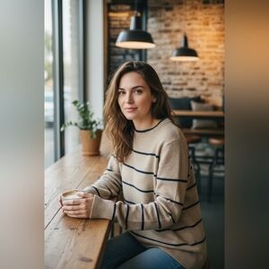 Banana Republic Beige and Navy Striped Sweater